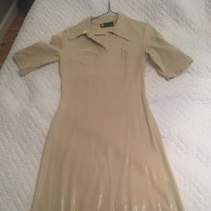 Beige shiny snake texture collared dress